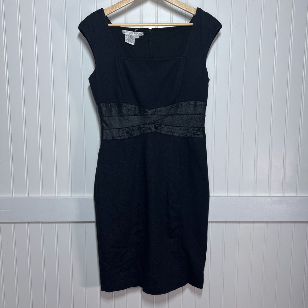 Maggy London Dress Whimsigoth Black Sheath Sleeveless Textured Waist Cocktail 6